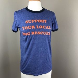 Dog Rescue Ringer Tee | Heather Blue w/ Orange